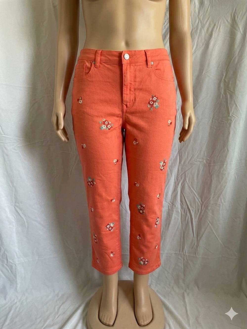 DG2 by Diane Gilman Coral Cropped Jeans with Floral Embroidery